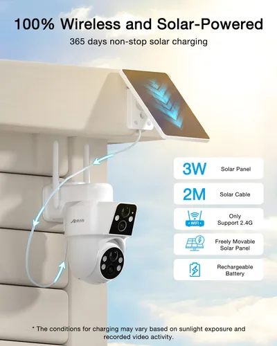 Miniatura 4 de ANRAN Cámara de seguridad solar de doble lente, cámara inalámbrica de 3MP para exteriores para seguridad del hogar, 100% sin cables con panel solar