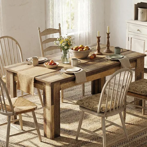 Miniatura 12 de CABIHOME 63" Rectangular Dining Table for 4-6, Farmhouse Large Kitchen Table, Sturdy Frame, 4 Triangular Stable Legs, Thickened Tabletop, Ideal for