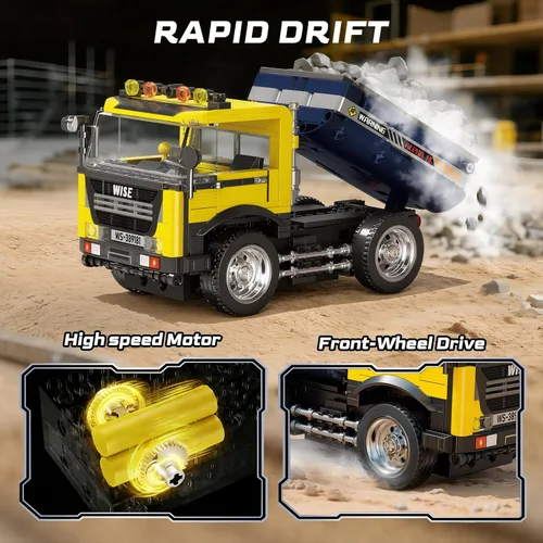 Miniatura 4 de Wise Block - Juego de bloques de construcción de camión volquete de 365 piezas con control remoto con 1 mini figura, camión de construcción RC