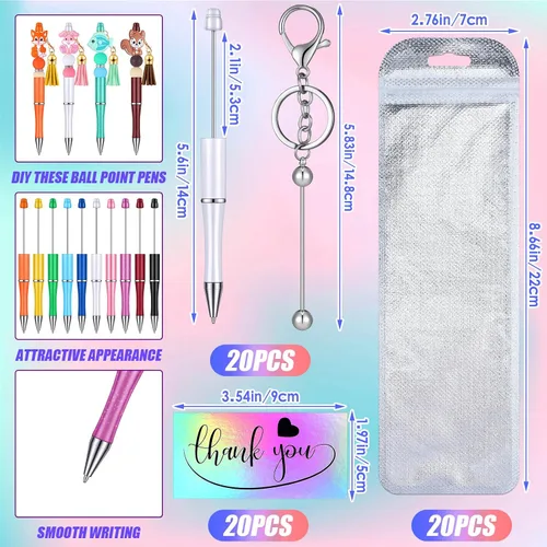 Miniatura 2 de Yeaqee Kit de 80 piezas para hacer llaveros, bolígrafo con cuentas, barras de llavero resellables, bolsa resellable y tarjetas de agradecimiento