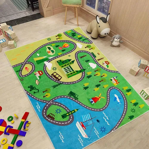 Miniatura 11 de ABREEZE Alfombras redondas para niños de 2.6 pies, de lana sintética, antideslizantes, alfombra para gatear, colorida, educativa y divertida