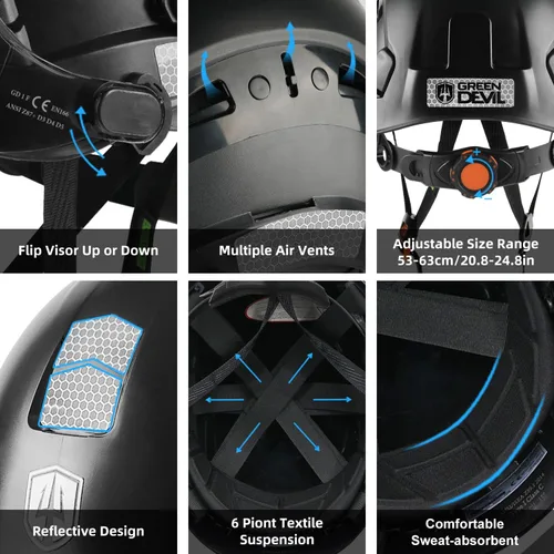 Miniatura 5 de CASCO DE SEGURIDAD CON VISERA Y OREJERAS BLUETOOTH GREEN DEVIL Casco Duro de Trabajo con Protección Completa, Ventilado, Casco de Construcción ANSI