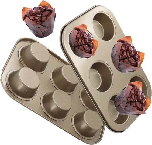 Miniatura 8 de 2 paquetes de molde redondo para magdalenas, molde de acero premium para hornear, molde para cupcakes y tartas de queso, molde para hornear con Negro