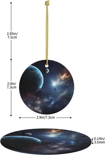 Miniatura 4 de Adorno de Navidad redondo colgante de Navidad, luna, estrellas y planetas, árbol de Navidad, cerámica, adorno colgante de cerámica personalizado