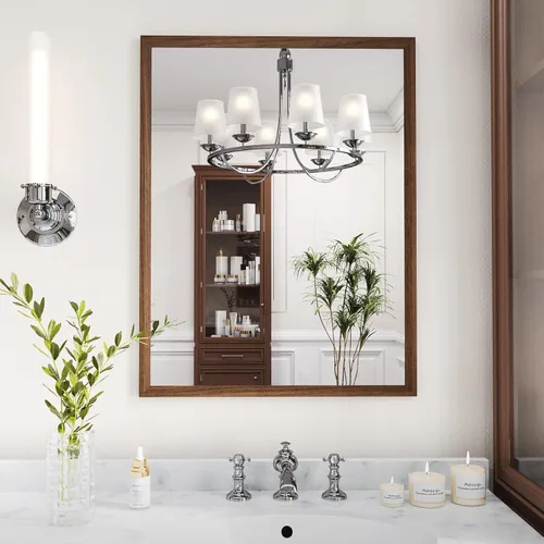 Miniatura 79 de WEER - Espejo de baño dorado, espejo de 40x32 pulgadas con marco de metal dorado cepillado, espejo de tocador de baño de oro para pared