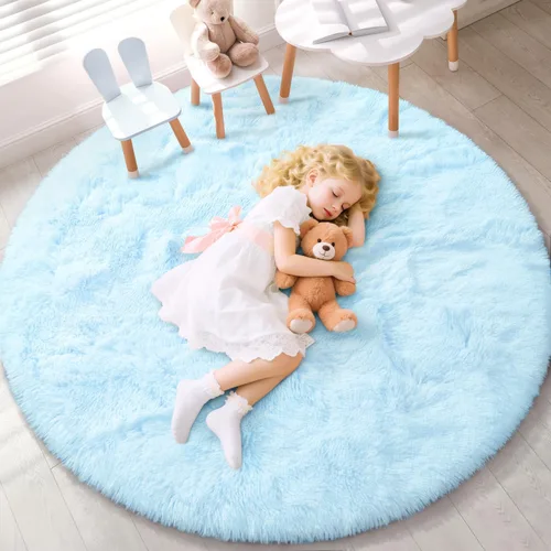 Miniatura 112 de EVOIONOS - Alfombra redonda gris para dormitorio, 5x5 pies; alfombras circulares suaves y esponjosas para sala de estar, alfombras de felpa peludas