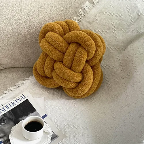 Miniatura 2 de KUCCO - Almohada de nudo de lana de cordero jengibre, 11.8 x 118 pulgadas, hecha a mano, cuadrada, anudada, cojín de nudo de bola de rosa, almohada