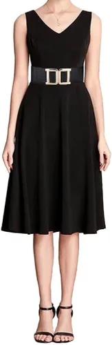 Miniatura 6 de CB - Cinturón elástico ancho para mujer, cintura alta, cuero auténtico, hebilla de color liso dorado