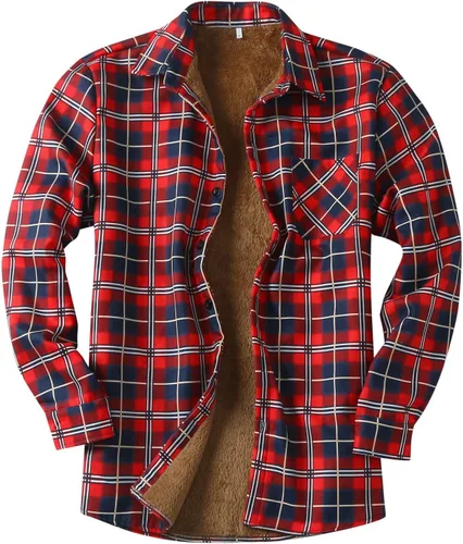 Miniatura 5 de Camisas casuales de franela de manga larga con botones y ajuste regular para hombre para otoño e invierno con forro polar