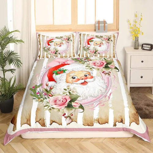 Miniatura 3 de Funda de edredón de Papá Noel, juego de ropa de cama para niños, funda de edredón de flores rosas para decoración de habitación de niños y niñas