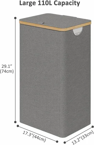 Miniatura 2 de iEGrow Cesto para la ropa sucia con tapa, cesta grande para la ropa sucia de 110 litros con asa y tapa, organizador de ropa plegable con bolsa Gris