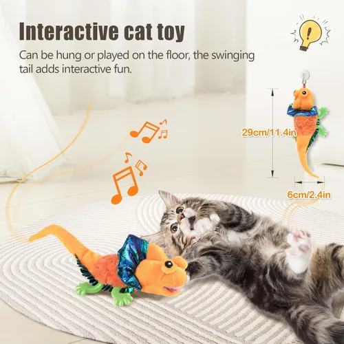 Miniatura 2 de Migipaws Juguetes para Gatos, Lagarto con Ala que Chisporrotea Activado por Toque para Gatito con Hierba Gatera para Gatos de Interior, Recargable