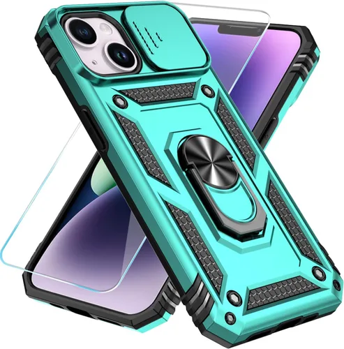 Miniatura 4 de SunStory Compatible con iPhone 13 Case/iPhone 14 Case con Protector de Pantalla HD y Cubierta de Cámara Deslizante y Soporte de Anillo Giratorio