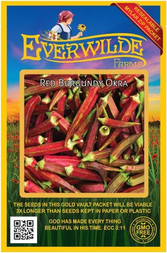 Miniatura 4 de Everwilde Farms - 1 libra de semillas de okra rojo burdeos - Gold Vault