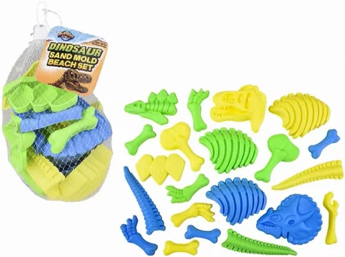 Miniatura 2 de Zugar Land Juego de moldes de arena fósil de dinosaurio (3 dinosaurios amarillo, verde y azul) de plástico. 22 piezas. Kit de Paelontólogo Joven