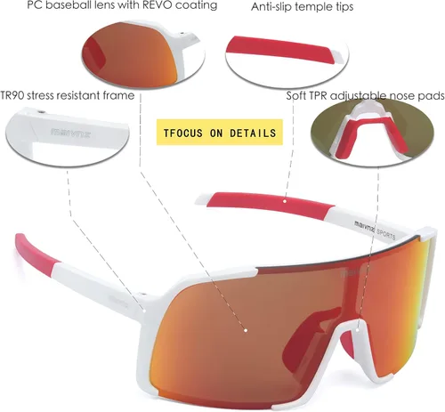 Miniatura 4 de maivnz Gafas de sol de béisbol para hombres y mujeres, protección UV400, gafas deportivas al aire libre para ciclismo, correr, golf, softbol Marco