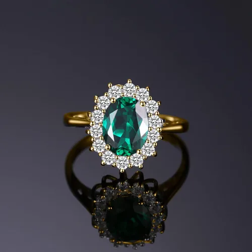 Miniatura 3 de JewelryPalace Anillos de compromiso y aniversario estilo princesa Diana, Kate Middleton, piedra natal de zafiro y halo, 14 quilates, chapado en oro
