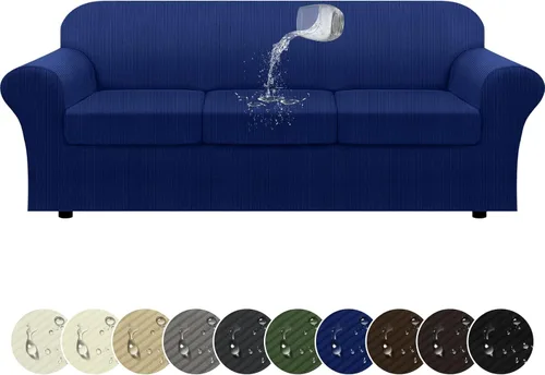 Miniatura 83 de Funda impermeable para silla con brazos, juego de 2 piezas, funda a rayas para 1 sofá separado con cojín en T, fundas de sillón de tela