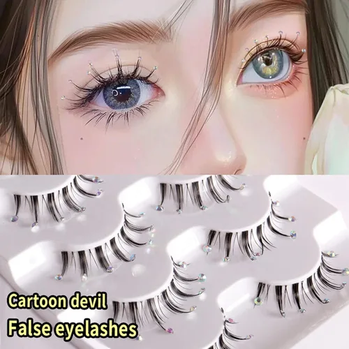 Miniatura 2 de Braiton 5 pares de pestañas postizas de diamantes de imitación naturales, pestañas postizas decorativas para Año Nuevo, cosplay, fiesta, escenario