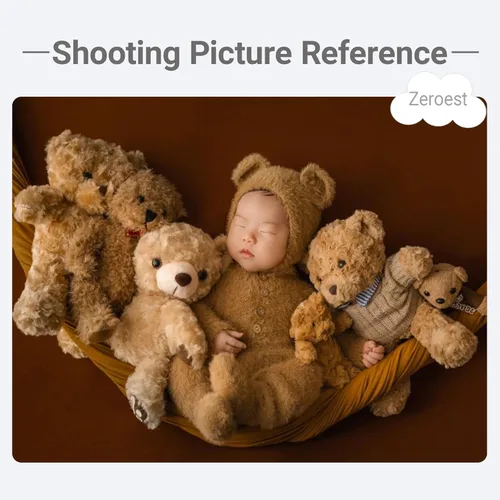 Miniatura 3 de Zeroest Accesorios de fotografía para recién nacidos, trajes de niño, accesorios para fotos de oso y niña, gorro con pies, mameluco de manga Marrón