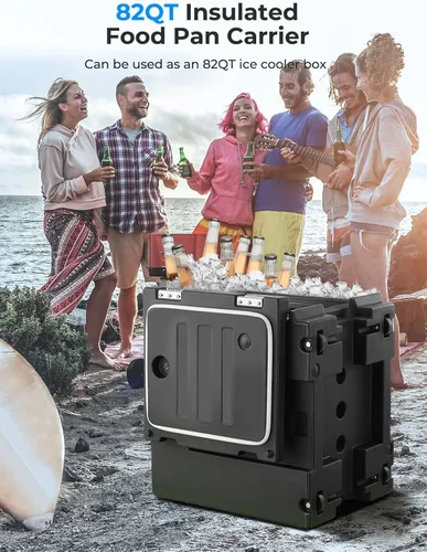 Miniatura 4 de HOUSNAT - Calentador de alimentos con ruedas, contenedores calientes de 82Qt para catering, portabandejas de alimentos aisladas LLDPE con asas