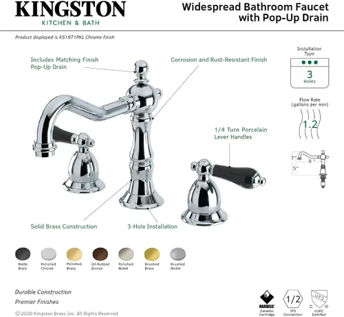 Miniatura 6 de Kingston Brass KS1977PKL Grifo de baño generalizado de duquesa con ventana emergente de latón, latón cepillado