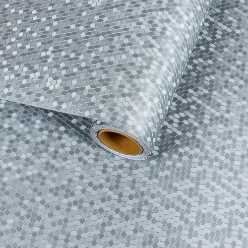 Miniatura 8 de Papel tapiz metálico dorado hexagonal para cocina y baño, papel de contacto geométrico moderno texturizado para estantes de gabinete, despegar