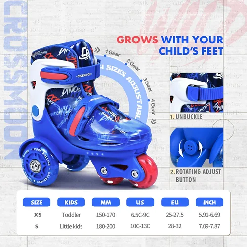 Miniatura 5 de Patines para niños pequeños con diseño de dinosaurio genial, zapatos de patinaje de entrenamiento para niños con triple protección de seguridad, 4
