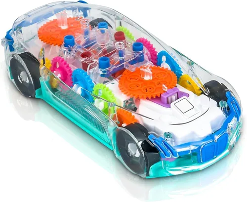 Juguete de coche transparente iluminado para niños, juguetes sensoriales para niños, auto de juguete con engranajes móviles coloridos, divertido