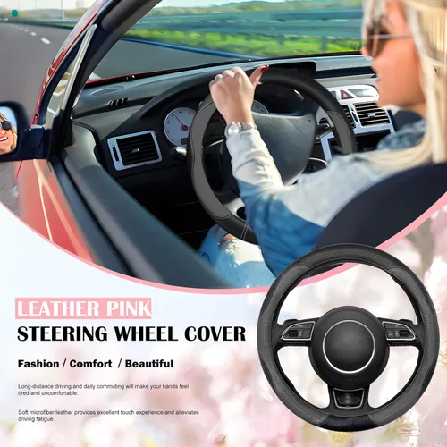 Miniatura 7 de SuperKaKa Funda Universal para Volante de Coche en Gris y Negro 2025, Protector de PU Cómodo, Antideslizante y Transpirable de Imitación de Cuero