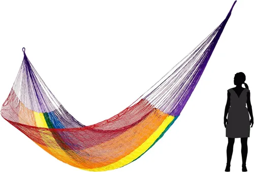 Miniatura 4 de NOVICA Hamaca de cuerda maya de nailon tejida a mano multicolor arcoíris a rayas para 1 persona, soñando con arcoíris (individual)