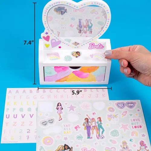 Miniatura 5 de Barbie pinta tu propio joyero, personaliza un tocador en forma de corazón y joyero con pinturas acrílicas, crea 5 piezas de joyería, más de 100