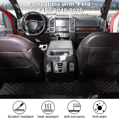 Miniatura 2 de Para Ford F150 2015-2020 consola central decoración interior kits para Ford F150 2015-2020 (11 unidades/juego, fibra de carbono negro)