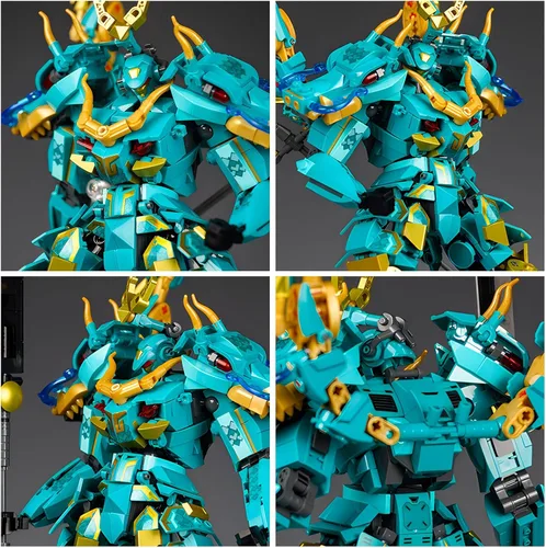 Miniatura 6 de CSNRHG Green Dargon Samurai mech Robot con modelo de lanza larga, bloques de construcción, juego de juguetes de cumpleaños mítico para niños mayores