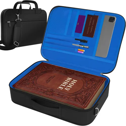 DEHITE Funda para la Biblia para Hombres y Mujeres – Estuche para Biblia Negro Tamaño Extra Grande – Bolso de Mano – Para Libro de 11.2 x 8.4 x 1.8