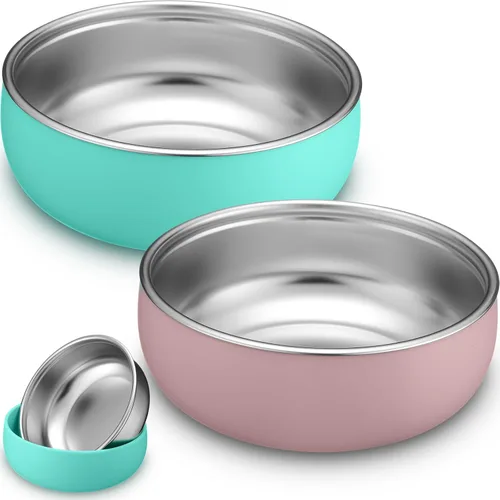 Nuogo 2 Piezas Cuencos de Acero Inoxidable 304 para Bebé con Carcasa de Silicona Extraíble Cuencos para Niños Pequeños Recipiente Antiquemaduras