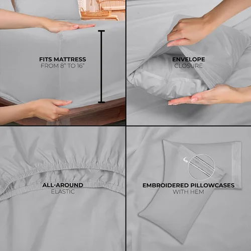 Miniatura 108 de ROYALE LINENS Juego de sábanas Cal King de 4 piezas, ropa de cama de microfibra suave cepillada de 1800 hilos, 1 sábana bajera, 1 sábana encimera, 2