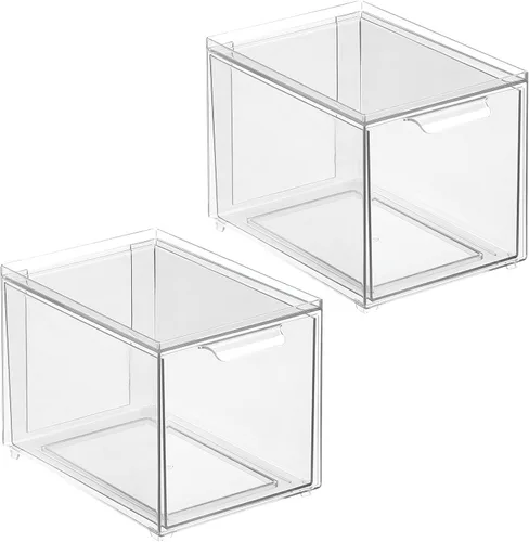 Miniatura 9 de mDesign Contenedor organizador de baño de plástico con cajón extraíble, contenedor de almacenamiento delgado y apilable para accesorios de baño