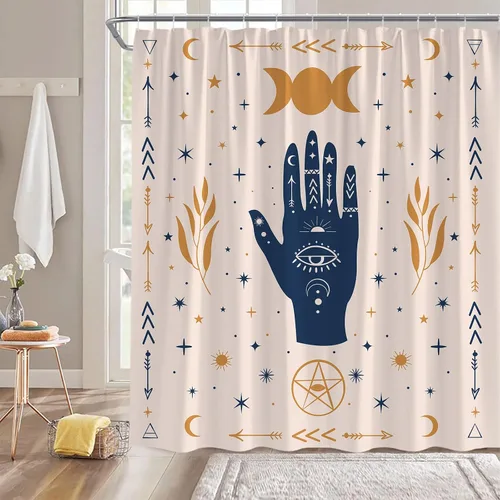 Miniatura 6 de Cortina de ducha de mano de quiromancia bohemia, espeluznante bruja, gótica, abstracta, fase lunar, estrellas, hoja, tablero de ouija, alquimia