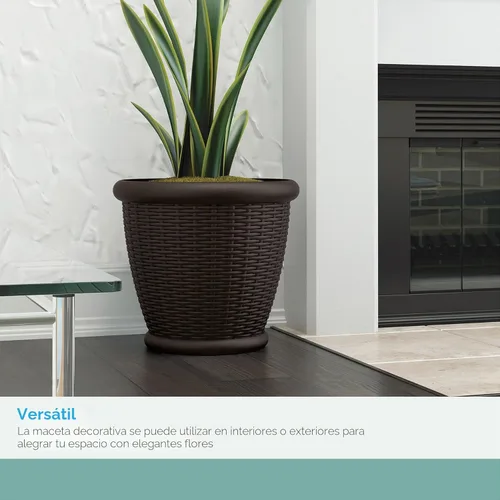 Miniatura 6 de Suncast. Maceta de mimbre con agujeros de drenaje perforables, maceta decorativa para interior/exterior, 18 pulgadas, Java
