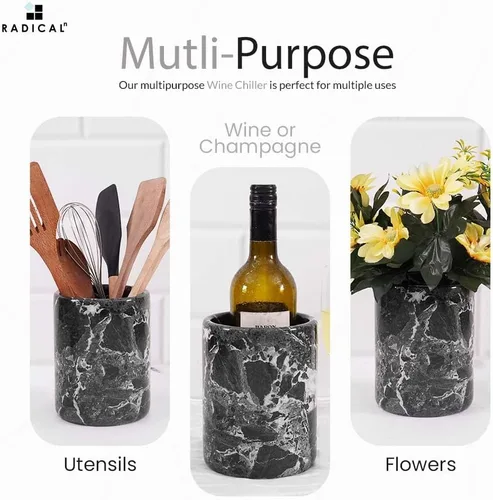 Miniatura 4 de Radicaln Enfriador de Vino de Mármol Negro de 6.5 Pulgadas Hecho a Mano Enfriador de Bebidas Para Accesorios de Bar, Enfriador de Vino Para Champán