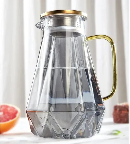 Miniatura 10 de DUJUST Jarra de agua de 2 litros, jarra de vidrio con diseño de diamante moderno con tapa y asa, jarra de agua de alta durabilidad para infusor