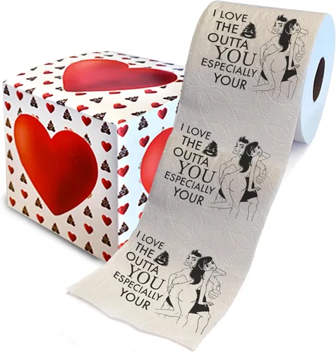 Miniatura 13 de Printed TP You're Booty-ful - Papel higiénico impreso para regalo de broma, divertido rollo de papel higiénico para San Valentín, decoración de Rojo