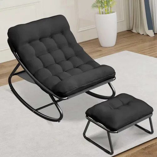 Miniatura 3 de Mecedora para interiores, cómoda silla de patio, mecedora con otomana y marco de metal resistente, sillas de balcón con cojín grueso, silla mecedora