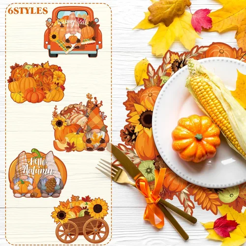Miniatura 6 de Kajaia Juego de 6 manteles individuales de plástico de otoño, 12 x 14 pulgadas, gnomos, girasol, decoración de cocina, manteles individuales