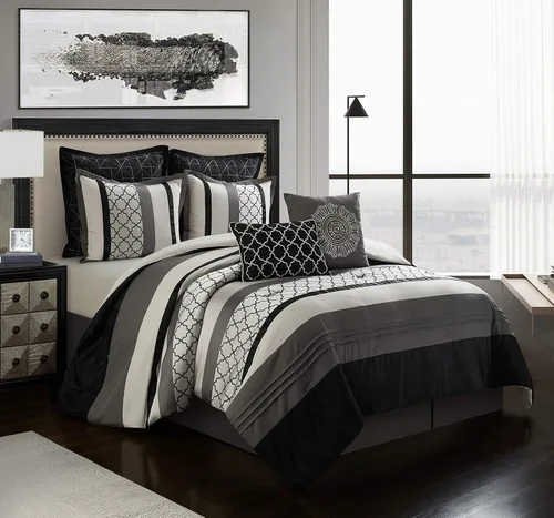 Miniatura 11 de Grand Avenue Juego de edredón tamaño Queen color marrón aguamarina, ropa de cama jacquard de 8 piezas con sábanas, ropa de cama bordada ultrasuave