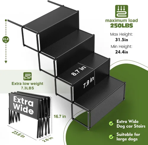 Miniatura 4 de Rampas para perros con 23.6 pulgadas extra anchas – Escalones portátiles para 4 perros con superficie antideslizante, capacidad de 250 libras