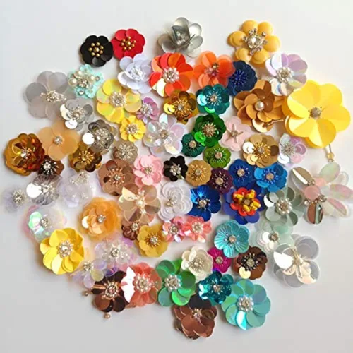 30 piezas/3.2 cm de parches de flores bordadas con lentejuelas para manualidades y costura (Rosa intenso EB)