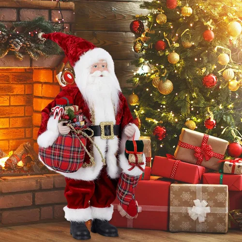 Miniatura 11 de AGM Figura decorativa navideña de Papá Noel de 12 pulgadas con bolsa de regalos y 2 campanas para fiestas navideñas y decoración del hogar