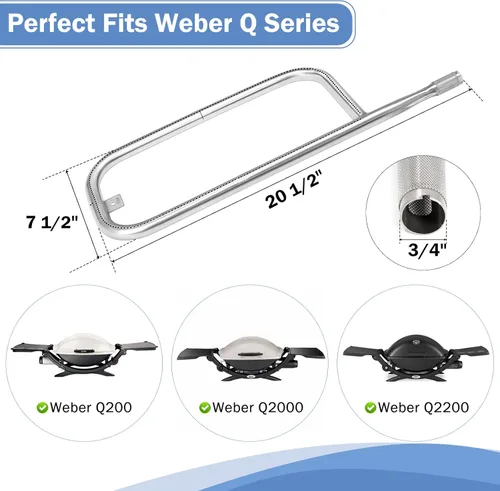 Miniatura 2 de Criditpid Tubo de quemador de parrilla 41862 para Weber Q200, Q220, Q2000, Q2200, 396000, 396001, 396002, 566002, 53060001, 20.5 pulgadas 304 piezas